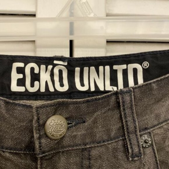 Ecko Unltd Mens Jeans Size 34x34 Black Embroidered Distressed - Picture 3 of 7